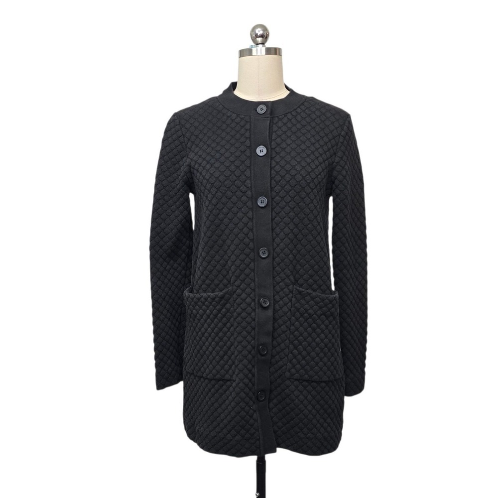 COS Black Quilted Textured Cotton Blend Longline Button Front Cardigan Size XS